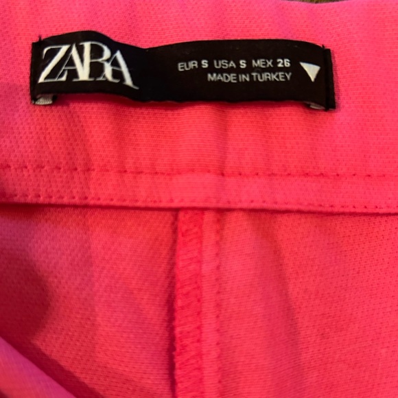 Zara Cropped Neon Coral High Waist Flare Pants Raw Hem Size S NWOT - Picture 8 of 8